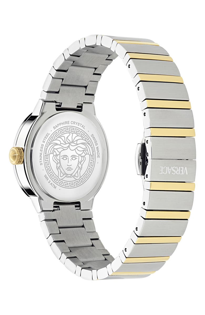 Versace Greca Logo Mother-of-Pearl Bracelet Watch, 33mm, Alternate, color, White/ Two Tone