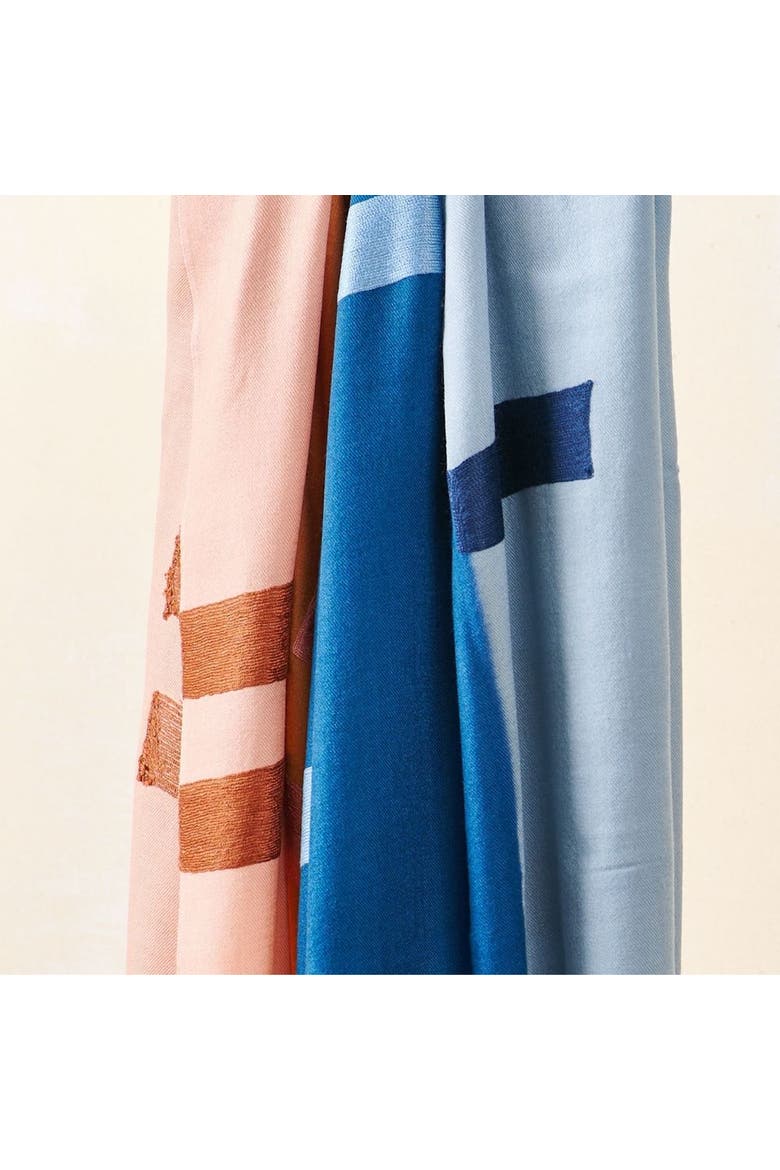 Canyon Hand Embroidered Hand Woven Merino Silk Soft Scarf, Alternate, color, Blue/Red