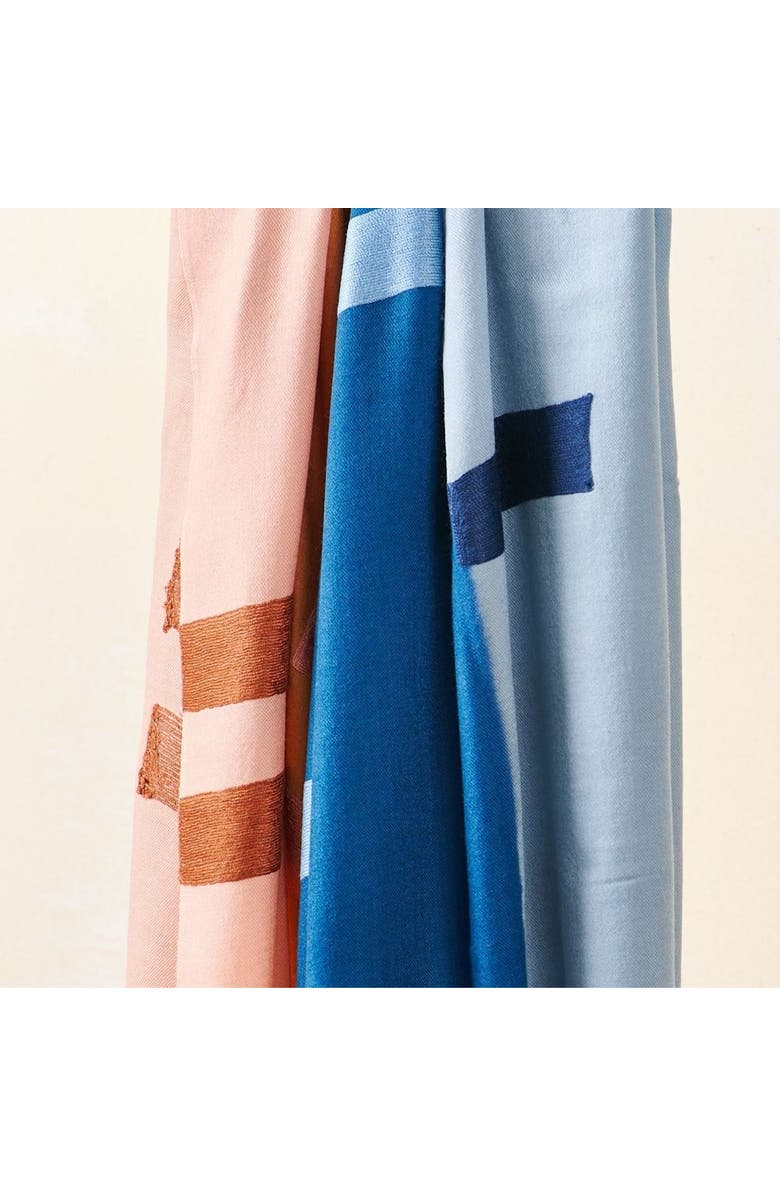 Studio Variously Canyon Hand Embroidered Hand Woven Merino Silk Soft Scarf, Alternate, color, Blue/Red