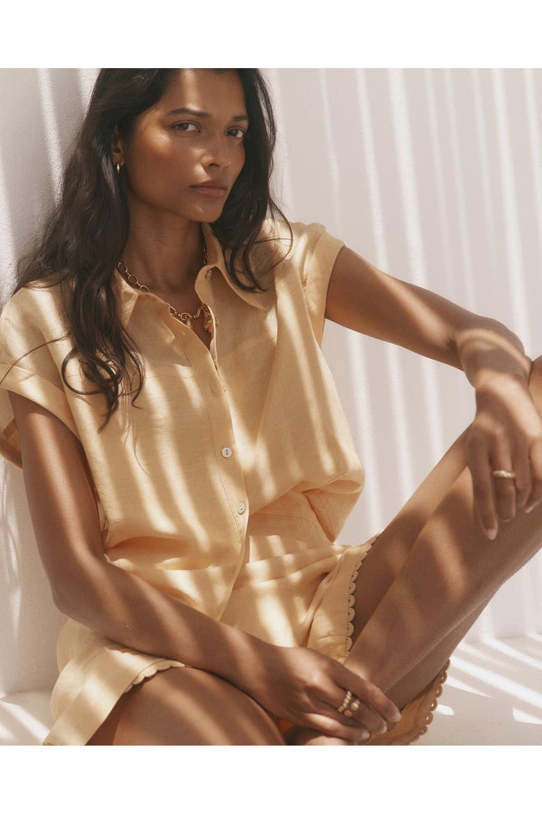 Linen Blend Sheer Panel Shirt, Alternate, color, Yellow