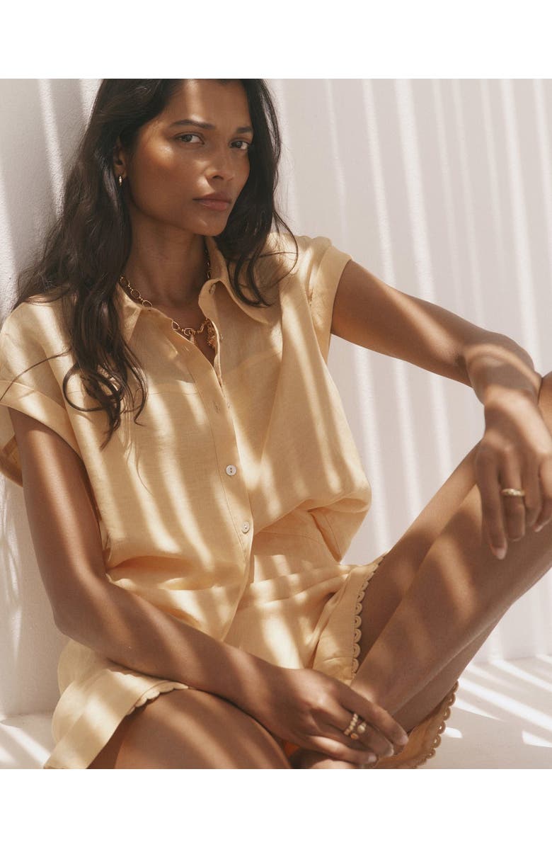 MINT VELVET Linen Blend Sheer Panel Shirt, Alternate, color, Yellow