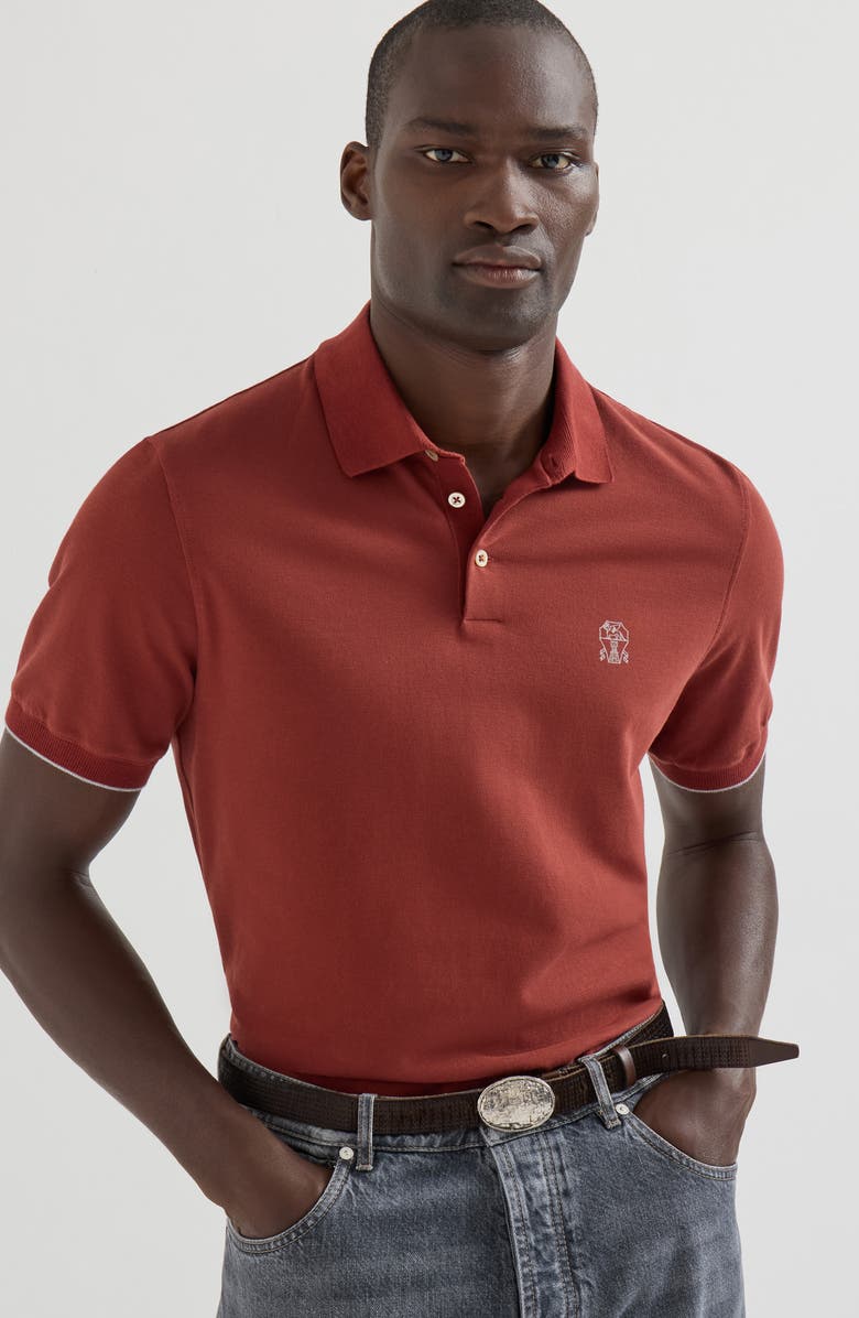 Brunello Cucinelli Cotton piqué polo shirt with logo, Alternate, color, Grey