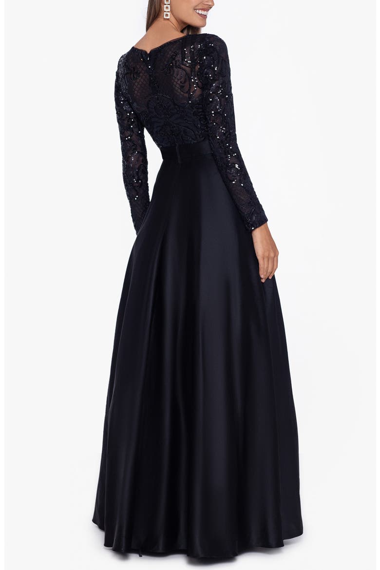 Sequin Long Sleeve Ballgown, Alternate, color, BLACK/ BLACK