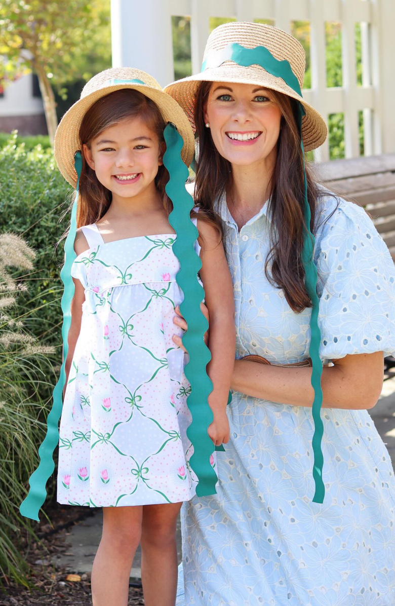 Bits & Bows Straw Scalloped Ribbon Harbor Hat, Alternate, color, Green