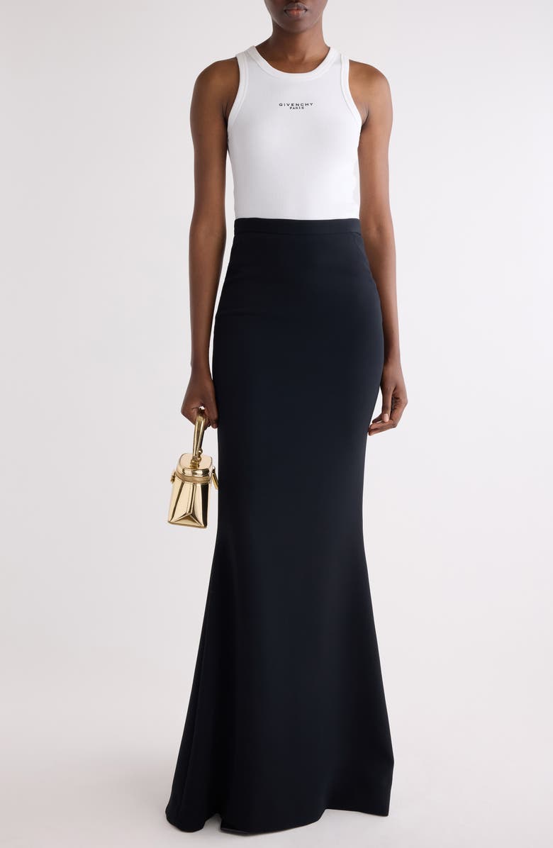 Givenchy Long Kick Back Stretch Trumpet Skirt, Alternate, color, Black