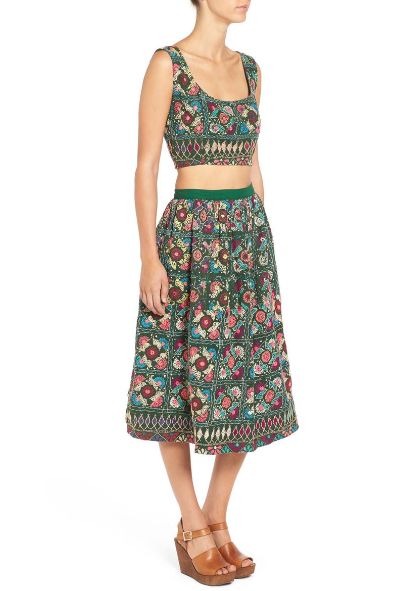 Jaipur Print Crop Top & Midi Skirt Set, Alternate, color, TURQUOISE/ MULTI