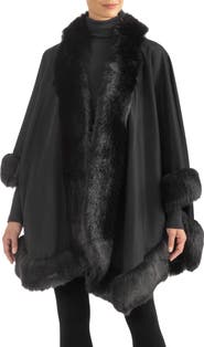 Sofia Cashmere Faux Fur Trim Cashmere Wrap