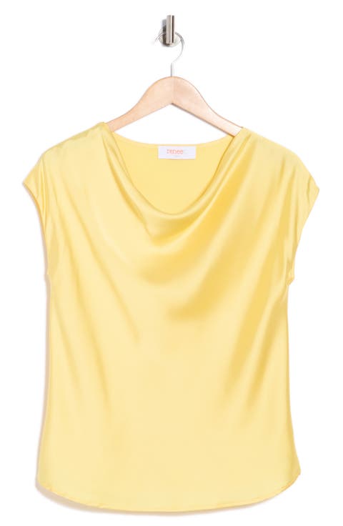 Cowl Neck Cap Sleeve Satin Top