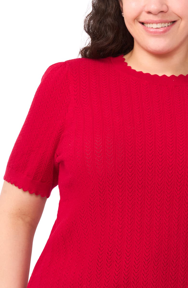 CeCe Short Sleeve Cotton Pointelle Sweater, Alternate, color, Rose Cerise