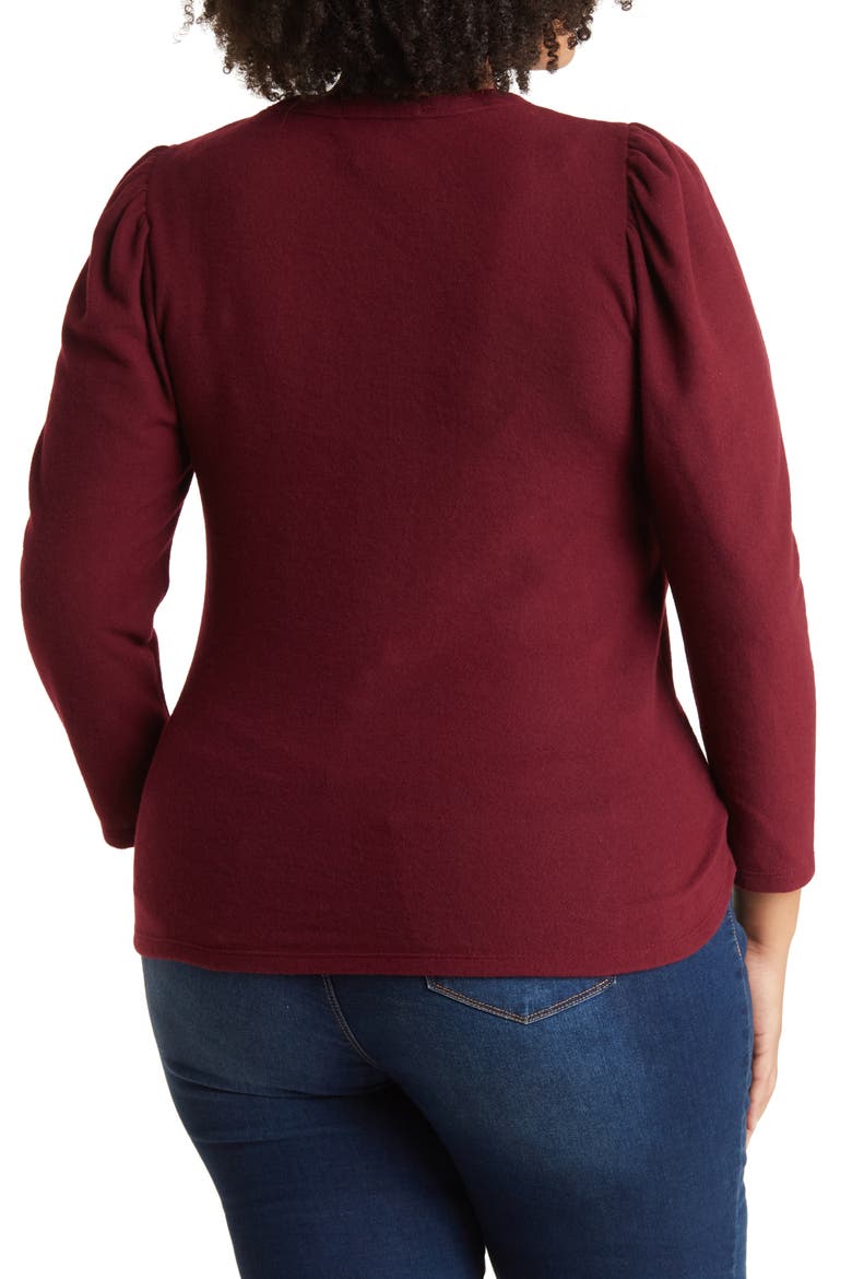 Long Sleeve Puff Shoulder Top, Alternate, color, BURGUNDY