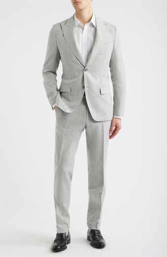 Huge Slim Fit Light Grey Stripe Peak Lapel Cotton & Wool Suit