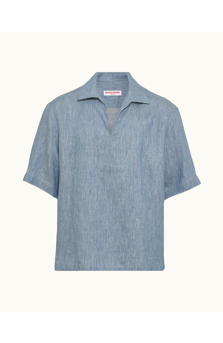 Orlebar Brown Vincent Linen Relaxed Fit Overhead Linen Shirt, Main, color, Bergamo Blue