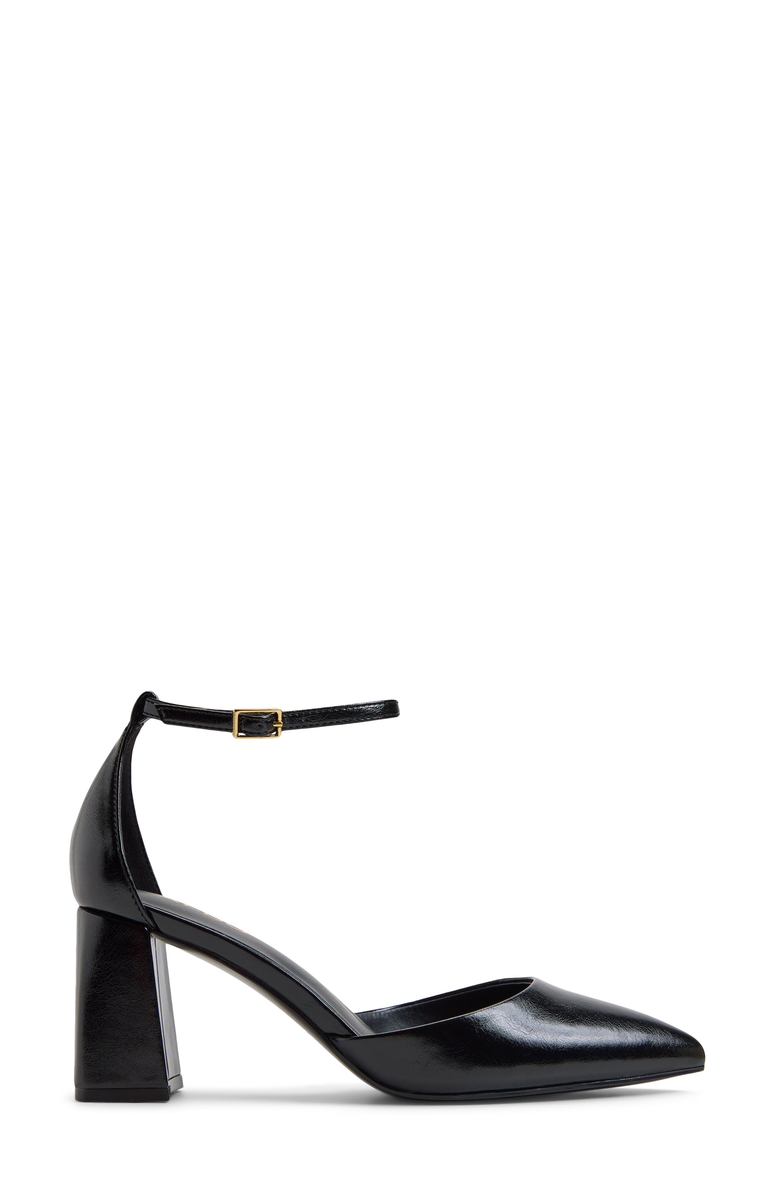 Jannine Ankle Strap Pump, Alternate, color, JET BLACK CRUSHED