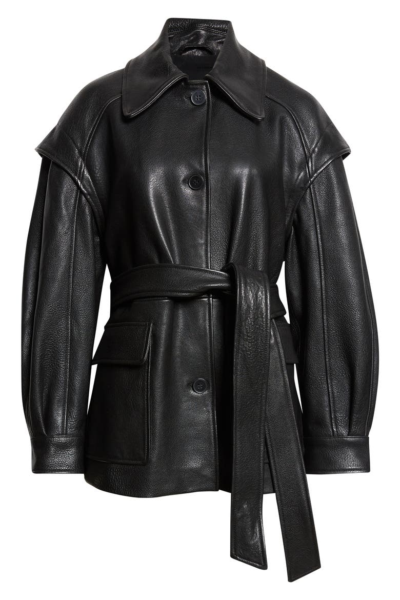 Perrin Belted Leather Jacket, Alternate, color, BLACK