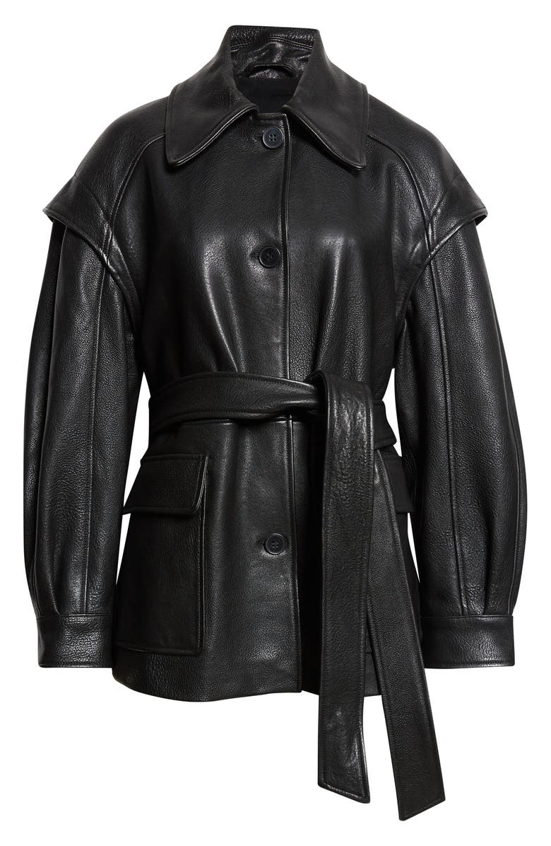 NOUR HAMMOUR Perrin Belted Leather Jacket, Alternate, color, Black
