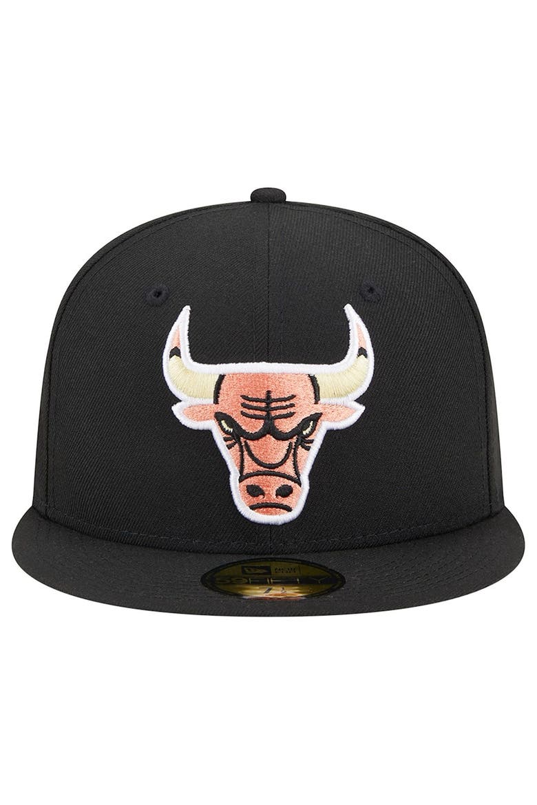 Men's New Era Black Chicago Bulls Floral Side 59FIFTY Fitted Hat, Alternate, color, Black