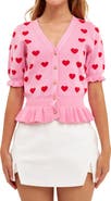 English Factory Puff Sleeve Heart Cardigan
