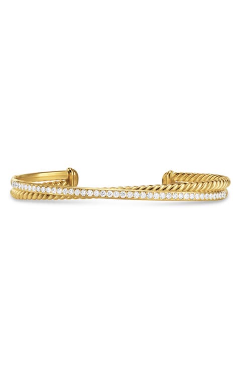 Crossover Two-Row Bracelet in 18K Yellow Gold with Diamonds, 6mm