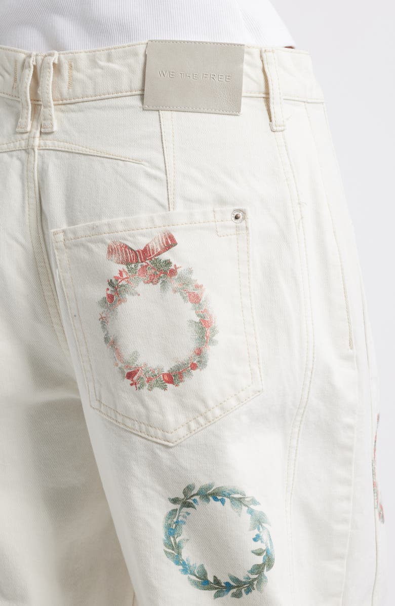 Free People Good Luck Floral Print Barrel Jeans, Alternate, color, Watercolor Wreath
