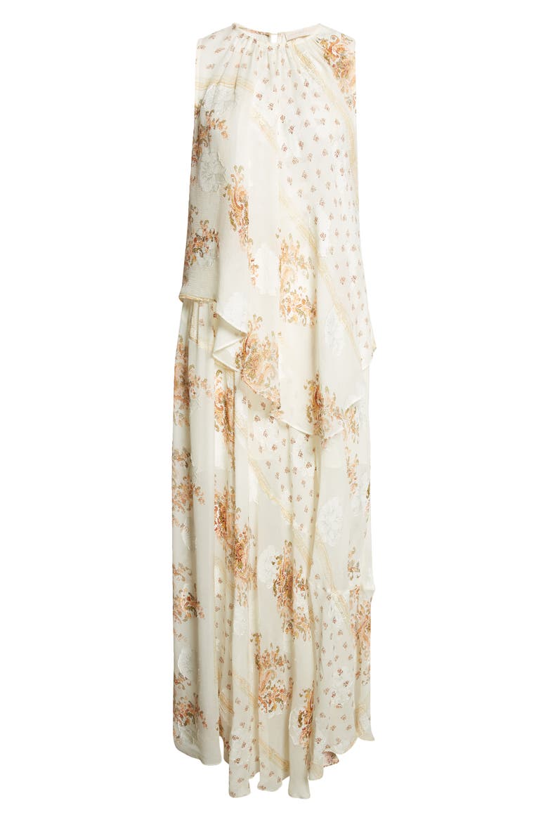 Caprice Floral Layered Silk Blend Dress, Alternate, color, ALABASTER