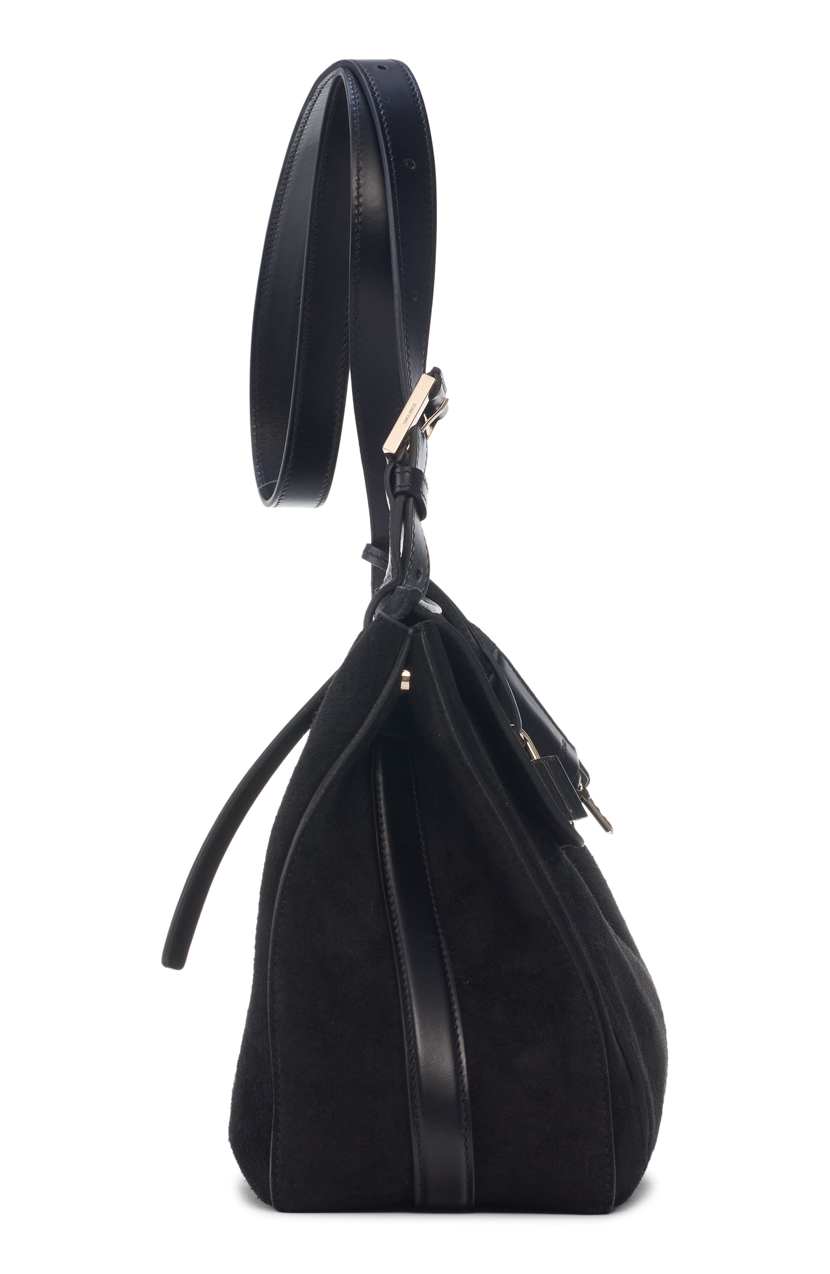 TOM FORD Medium Suede Besace Shoulder Bag, Alternate, color, Black