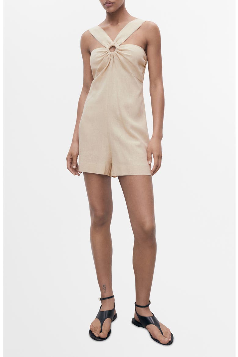 Hoop Detail Linen Blend Romper, Main, color, SAND