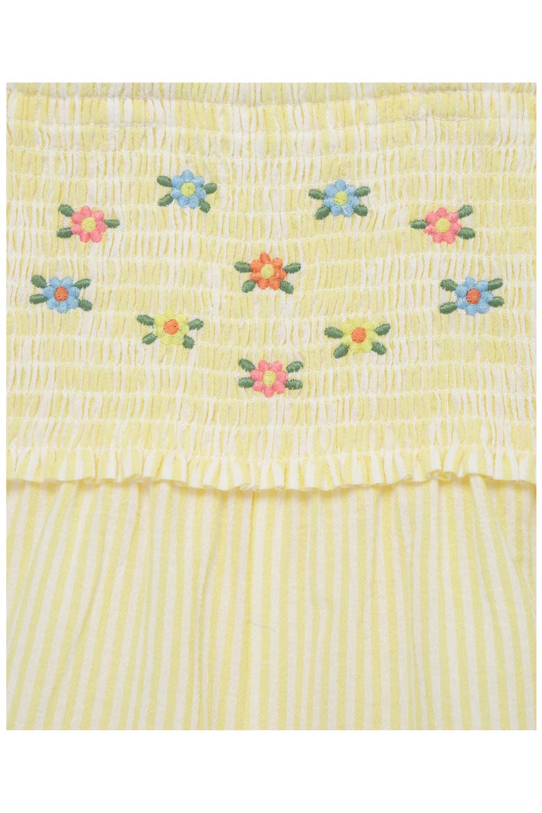 Stripe Floral Embroidered Cotton Romper & Headband Set, Alternate, color, YELLOW