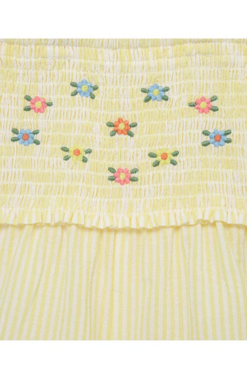 Shop Little Me Stripe Floral Embroidered Cotton Romper & Headband Set In Yellow