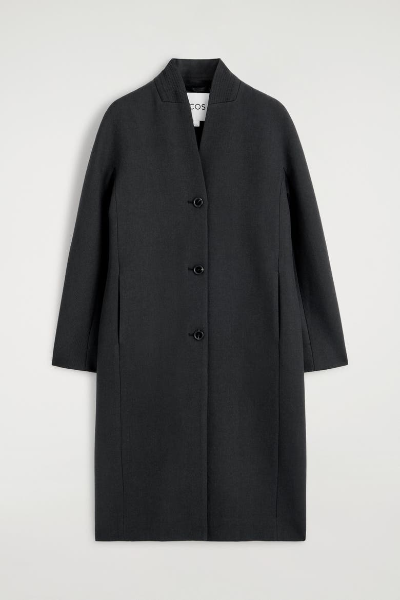 Collarless Wool-Twill Coat, Alternate, color, DARK GRAY