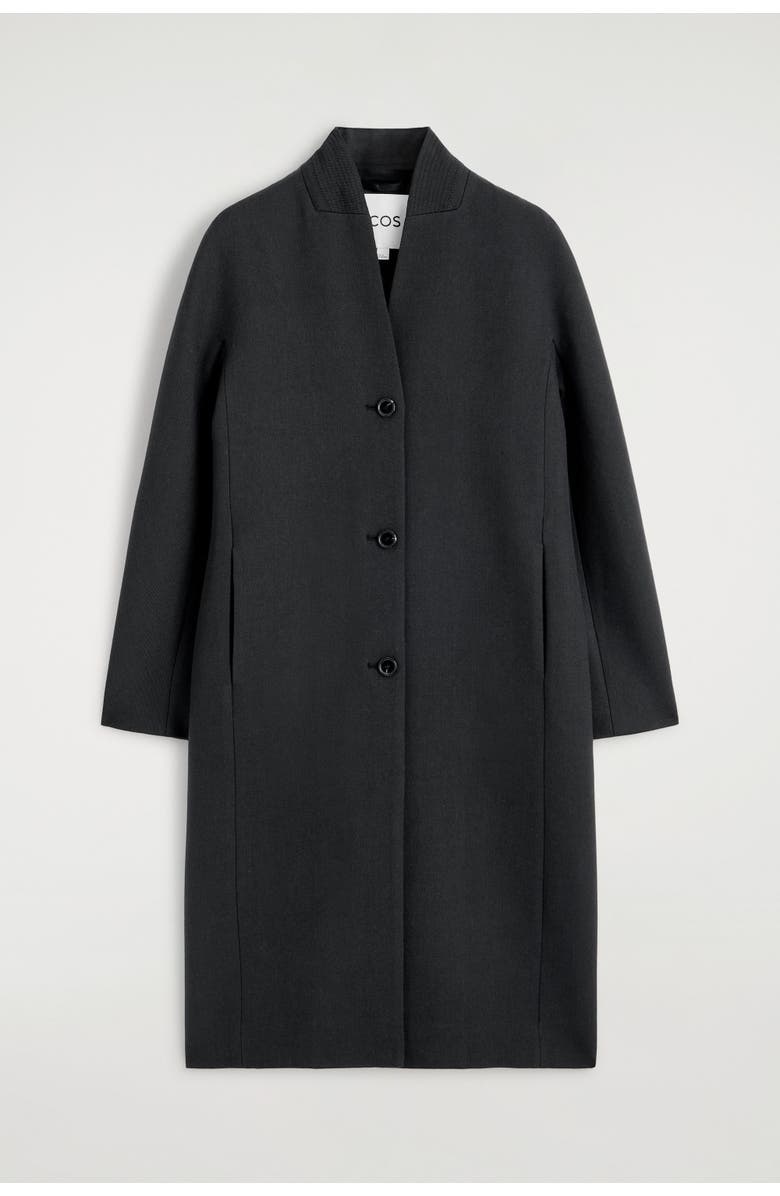 COS Collarless Wool-Twill Coat, Alternate, color, Dark Gray
