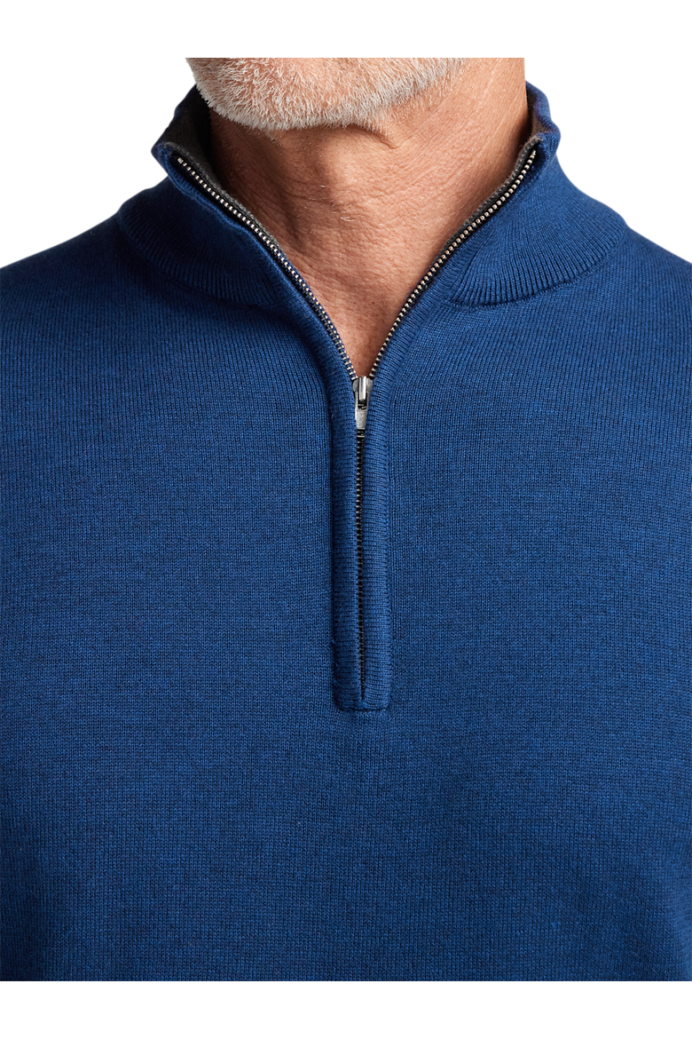 Supima Cotton Quarter Zip Mock Neck Sweater, Alternate, color, Dark Blue