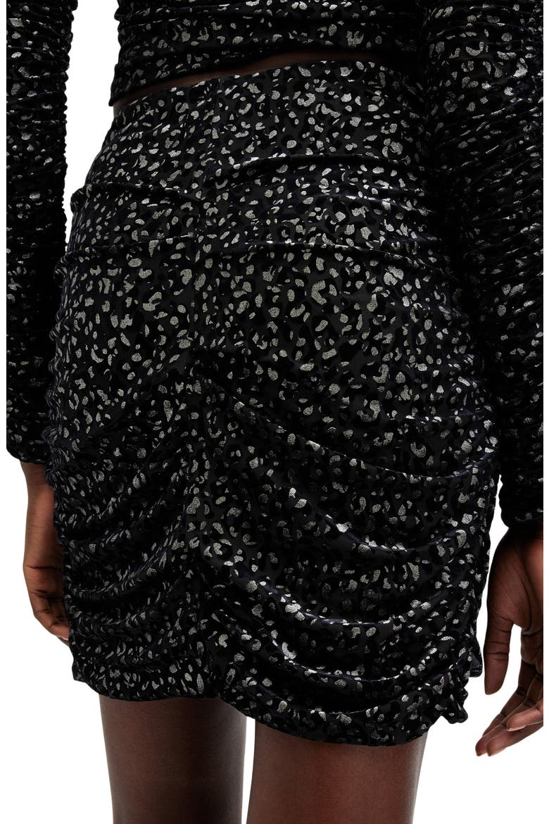 Eris Leppo Abstract Metallic Print Ruched Miniskirt, Alternate, color, BLACK