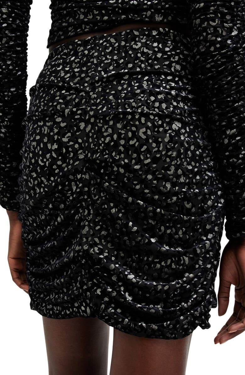 AllSaints Eris Leppo Abstract Metallic Print Ruched Miniskirt, Alternate, color, Black