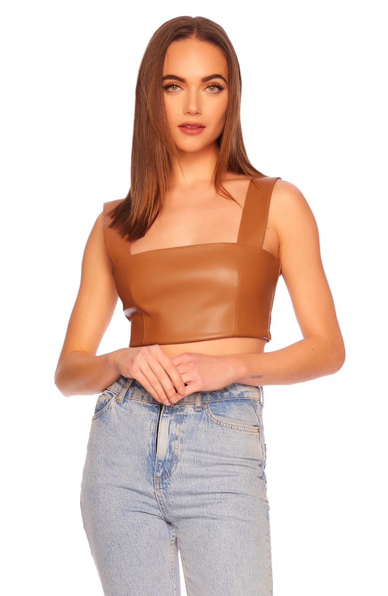 Susana Monaco Faux Leather Crop Tank, Alternate, color, Caramel