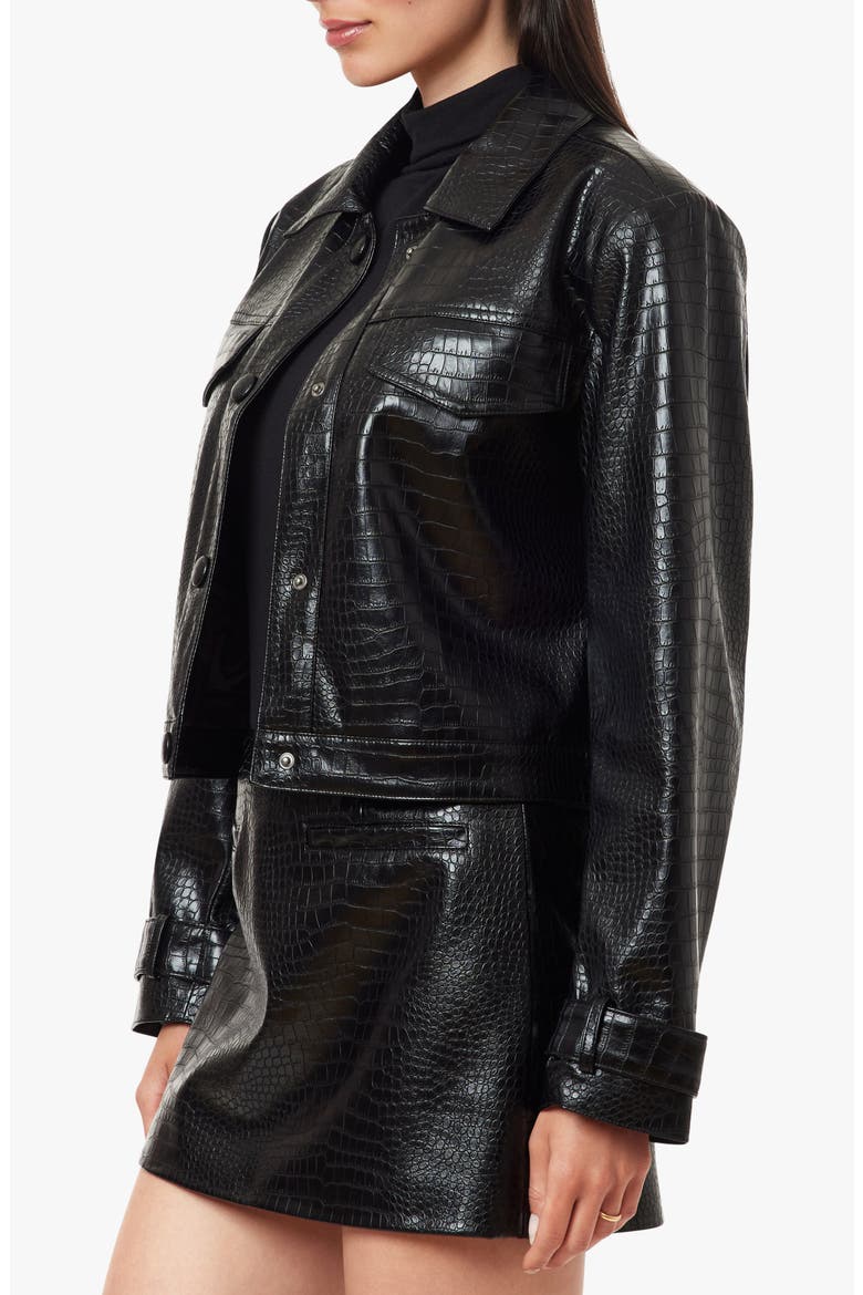 Croc Embossed Faux Leather Shrunken Jacket, Alternate, color, JET BLACK
