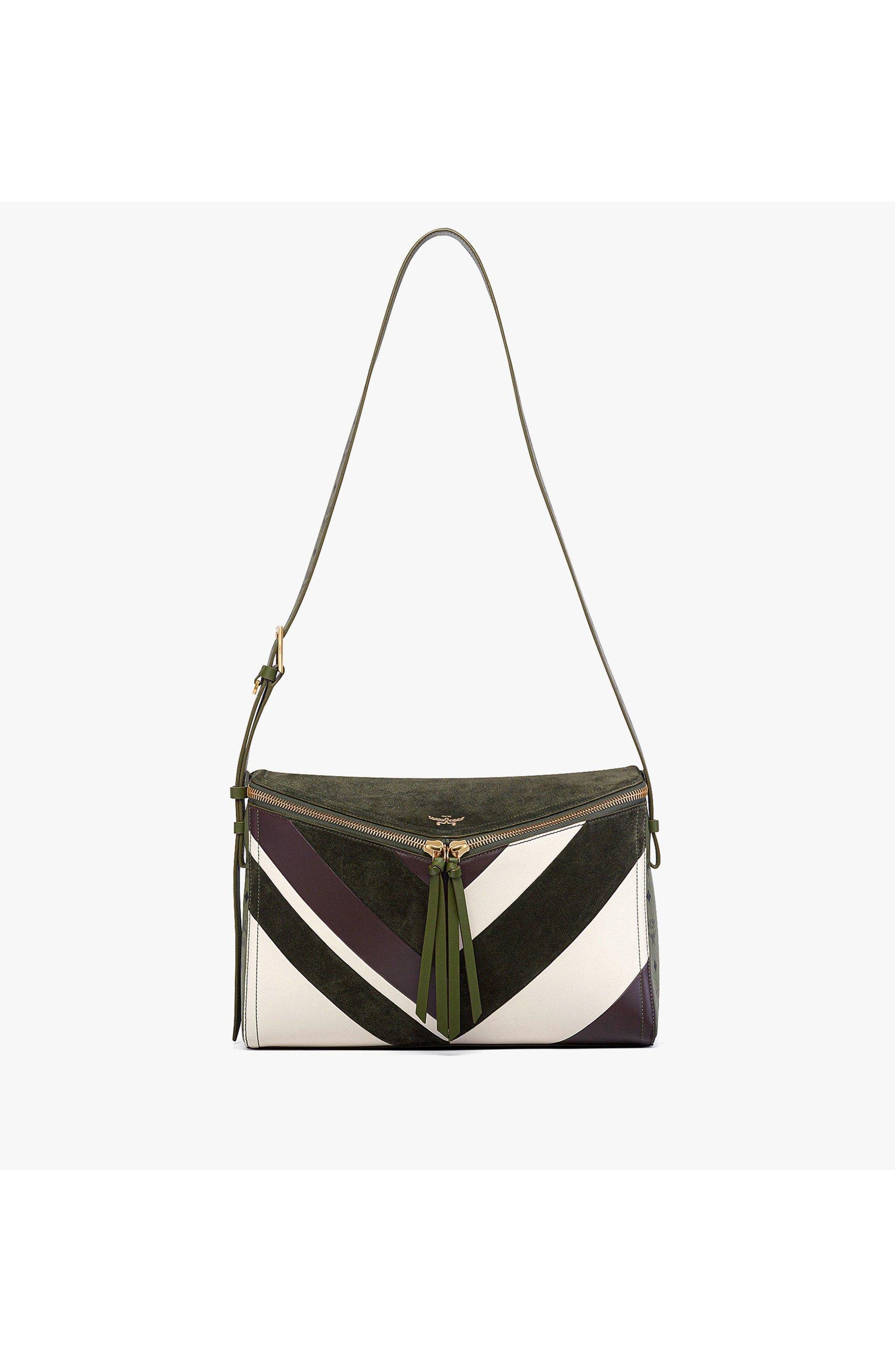Medium Diamant 3D Shoulder Bag in Mega Herringbone Suede, Alternate, color, Khaki Moss Suede
