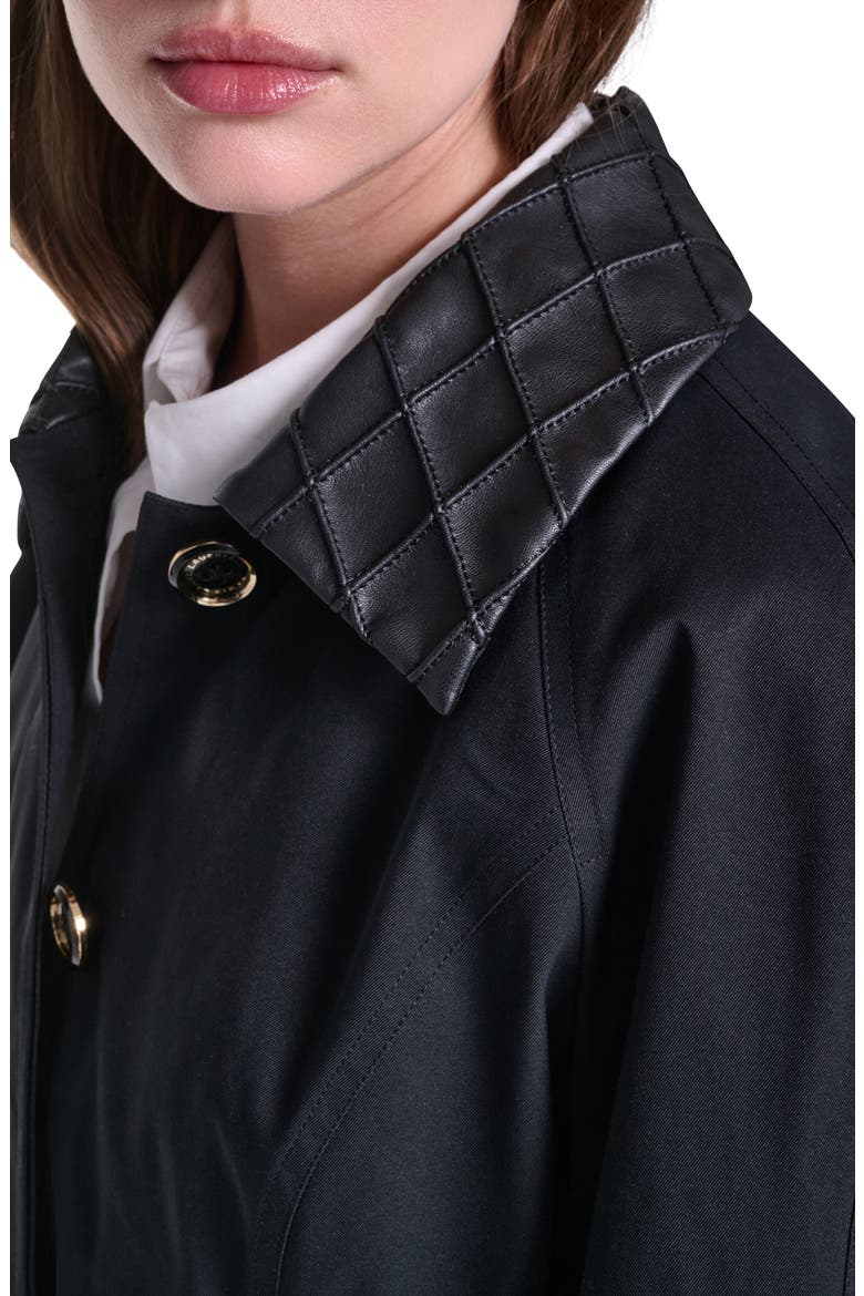 Faux Leather Trim Trench Coat, Alternate, color, BLACK