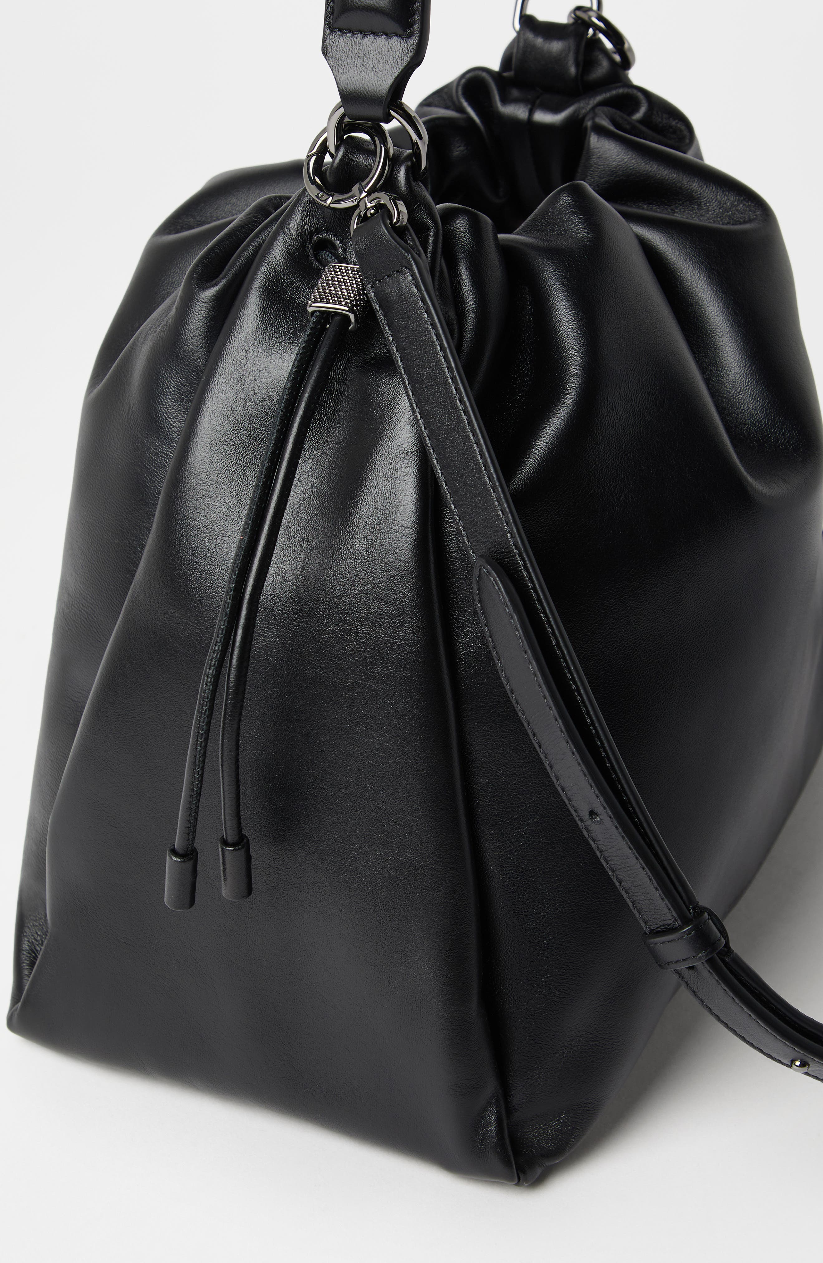 Brunello Cucinelli Soft leather Mellow Bucket bag, Alternate, color, Black