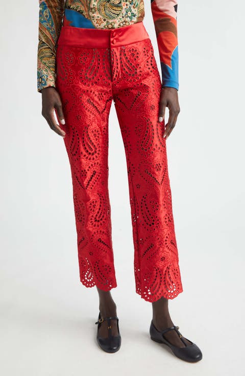 Paisley Eyelet Duchess Satin Trousers