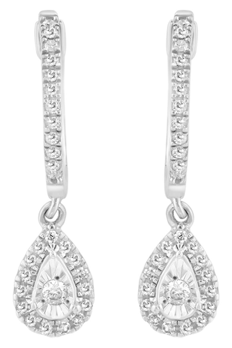 Sterling Silver Diamond Hoop Drop Earrings, Alternate, color, SILVER