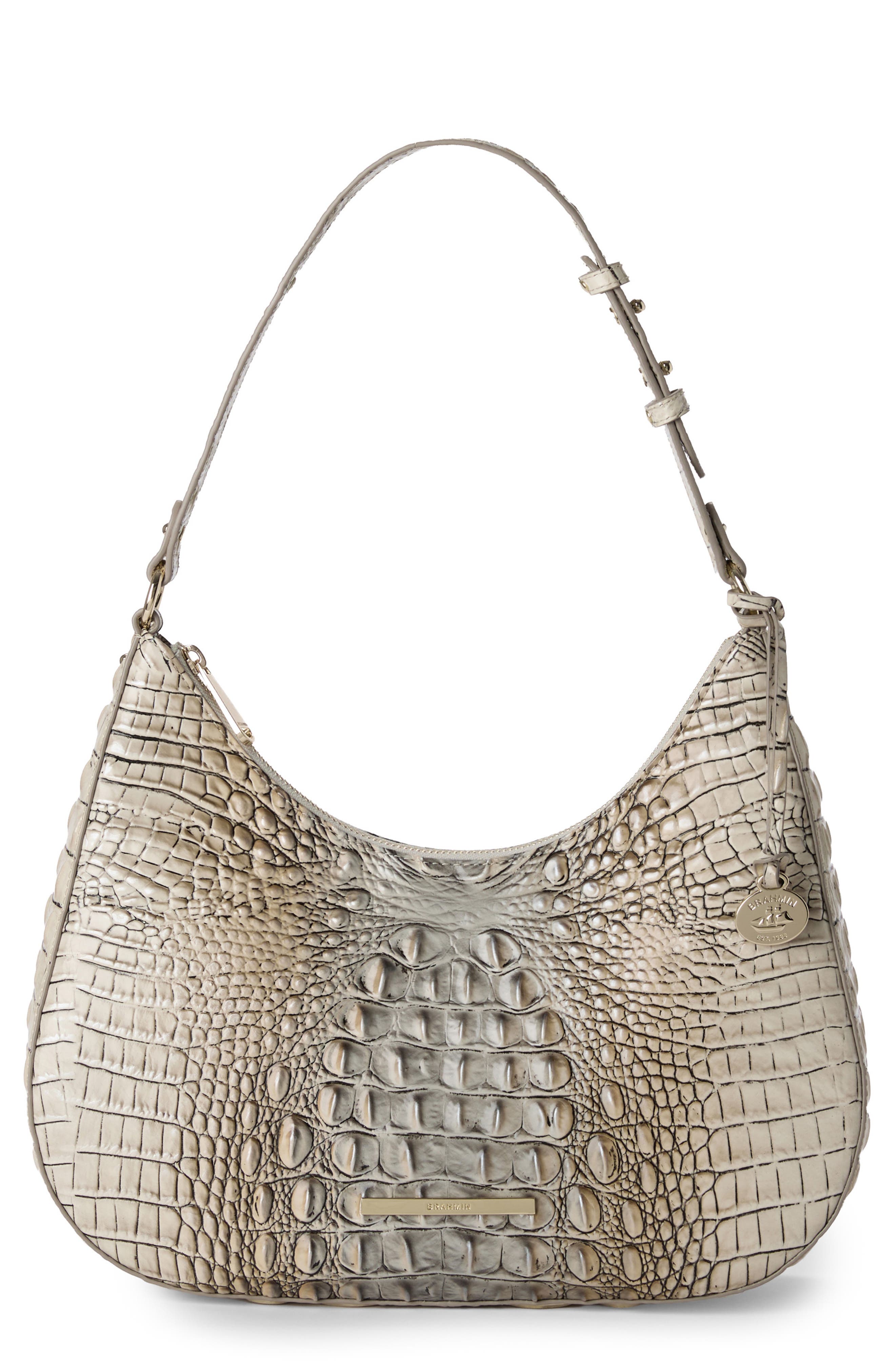Stephie Croc Embossed Leather Shoulder Bag, Main, color, FOSSILIZED