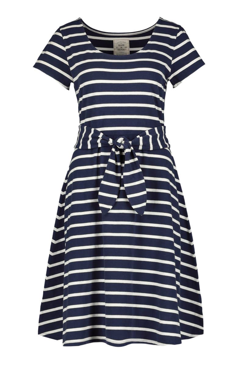 Hope & Henry Women's Organic Tie-Waist Knit Dress, Alternate, color, Navy With White Stripe