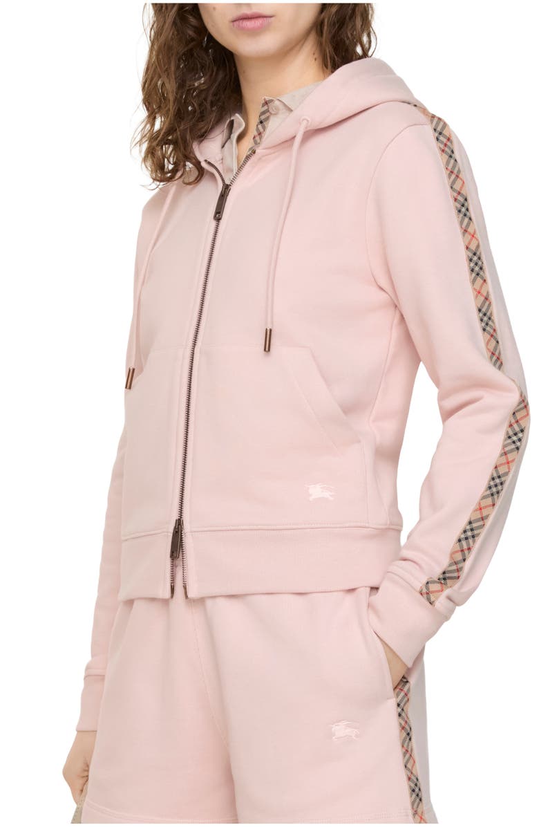 Burberry Check Trim Cotton Zip Hoodie, Main, color, Bouquet Pink