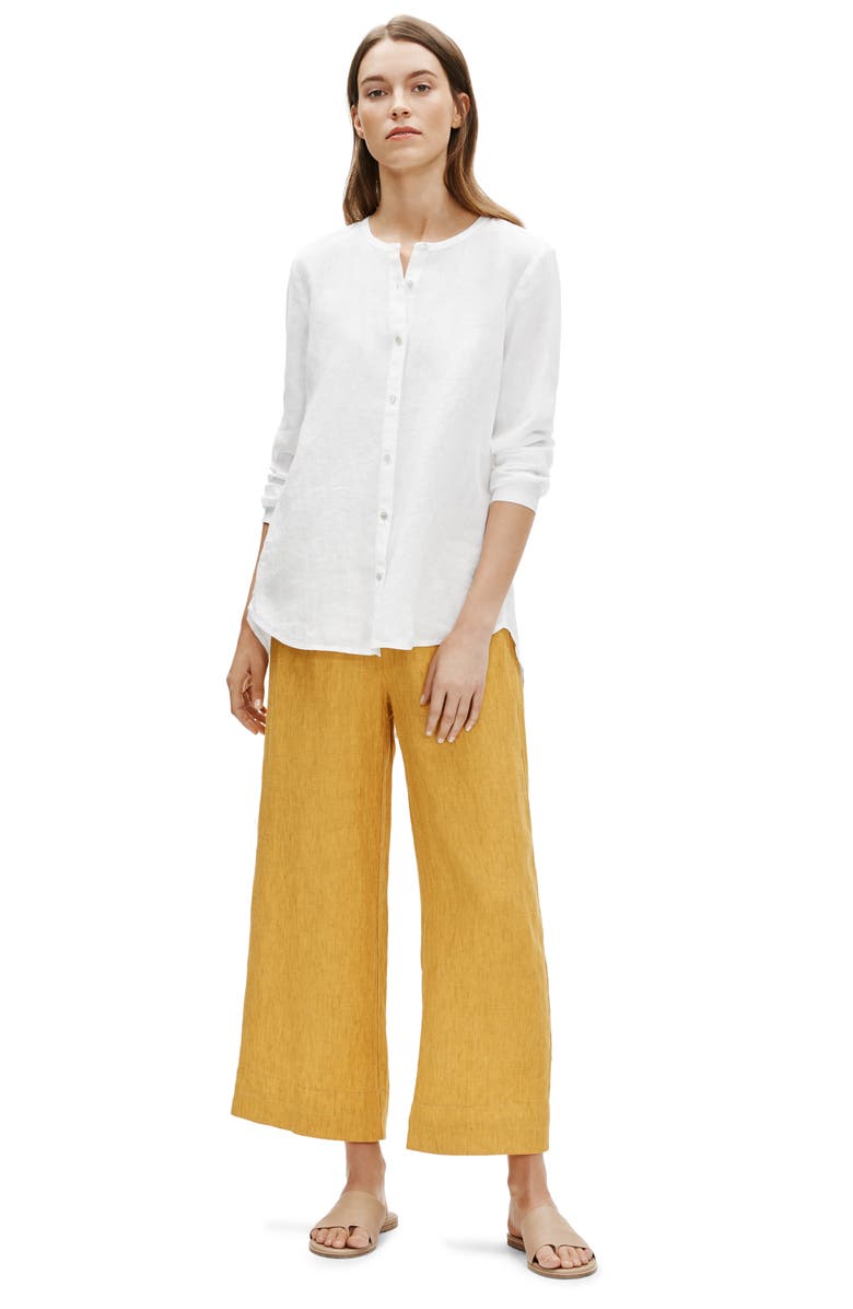 Eileen Fisher Collarless Organic Linen Button-Up Shirt, Alternate, color,