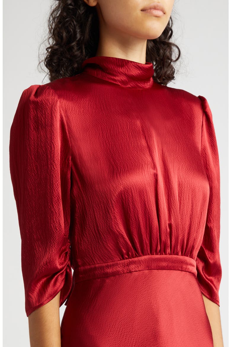 Adele Mock Neck Silk Dress, Alternate, color, GARNET RED