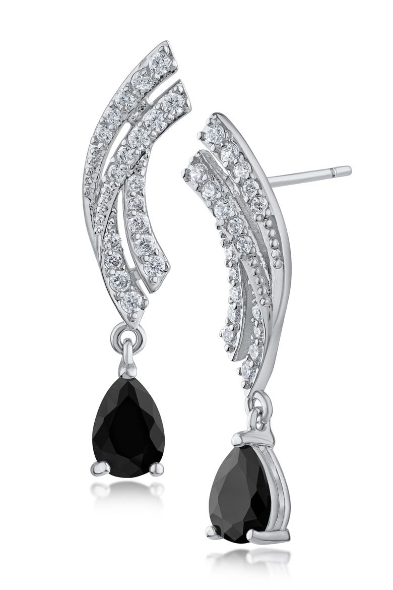 Pavé Cubic Zirconia Curved Pear Drop Earrings, Main, color, BLACK/CLEAR SILVER