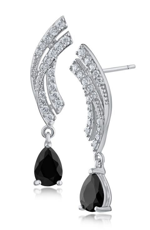 Pavé Cubic Zirconia Curved Pear Drop Earrings