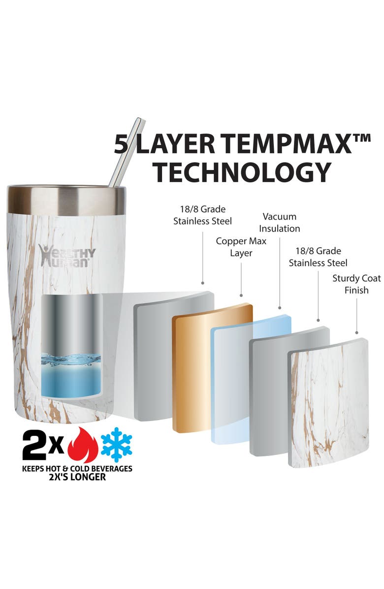 Healthy Human Stainless Steel Tumbler with Straw, Alternate, color, White