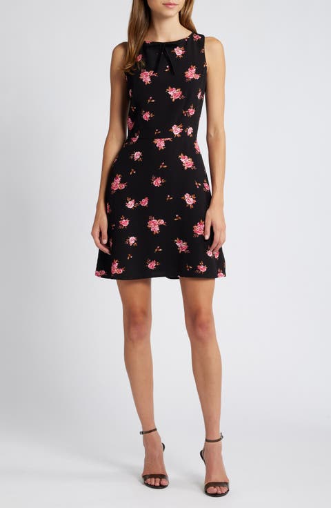 Floral Bow Neck Fit & Flare Minidress