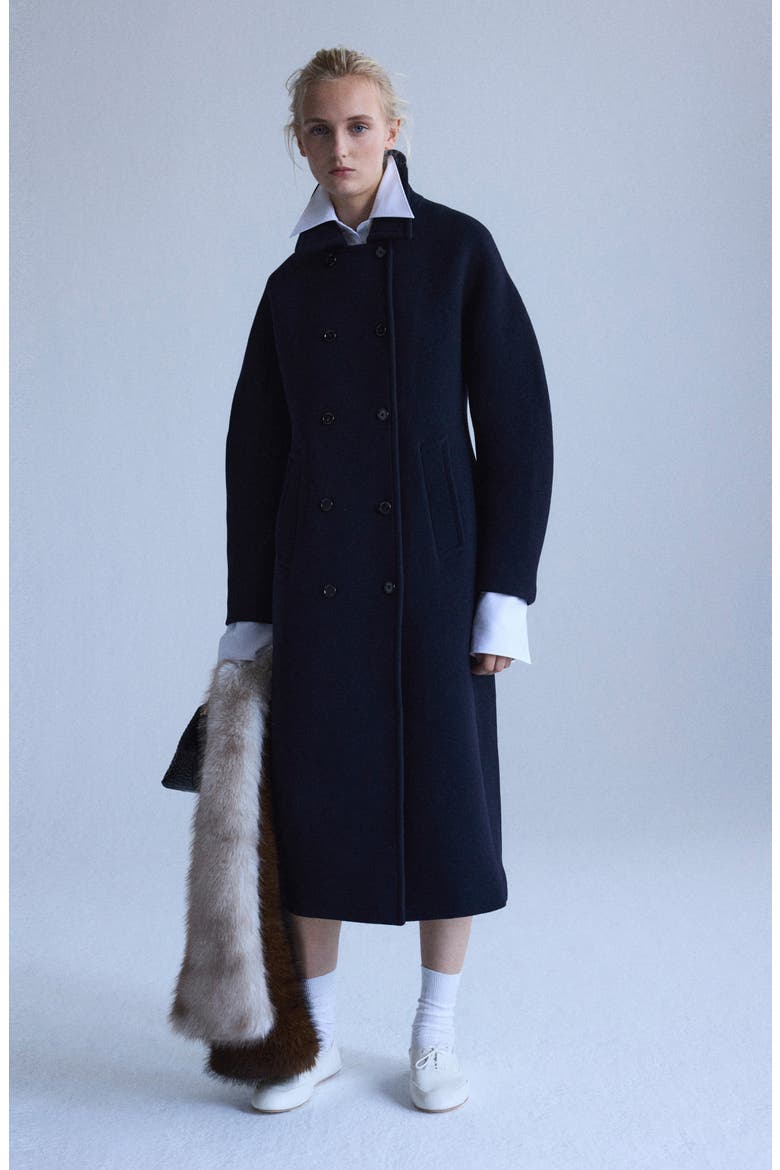 Double Breasted Virgin Wool Blend Coat, Alternate, color, DARK NAVY